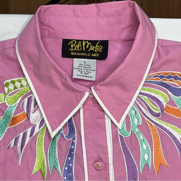 Bob Mackie Pink Embroidered Shirt Size Large - Picture 3 of 12